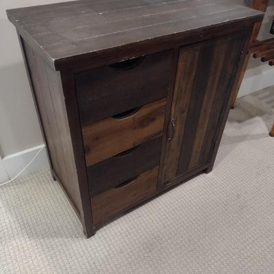 Rustic Wood Finish Cabinet with Four Sliding Drawers and Storage Compartment