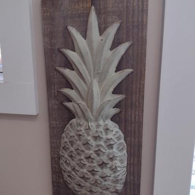 Metal Pineapple Applied to Wood Base Wall Decor