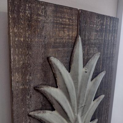 Metal Pineapple Applied to Wood Base Wall Decor