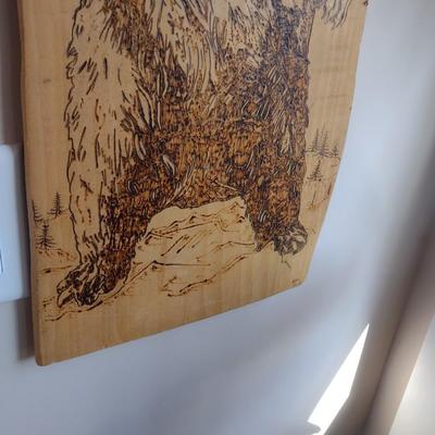 Rustic Pyrographic Original Art Grizzley Bear by Asheville Artist Jahn Morrison