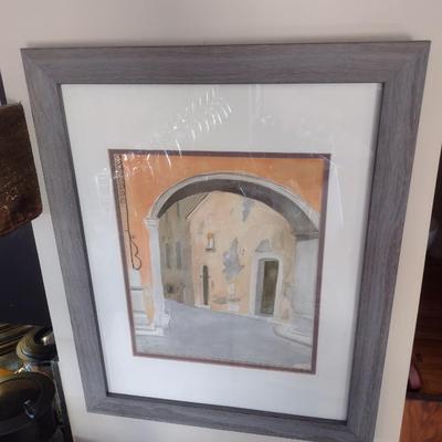 Framed Art Watercolor Old Country Village Portico