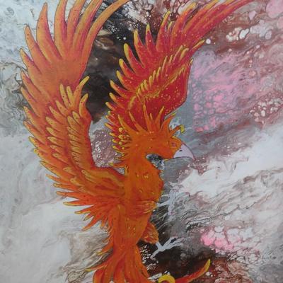 Unframed Original Painting Phoenix by Asheville Artist Jahn Morrison
