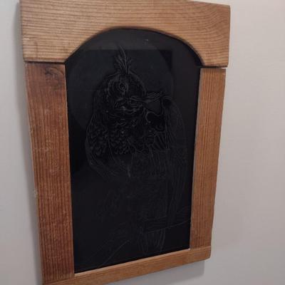 Wood Framed Art Etched Glass Owl by Asheville Artist Jahn Morrison