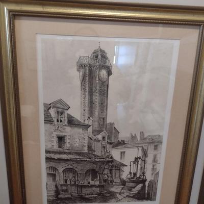 Set of Five Framed Art Print Etchings European Architecture Streetscapes