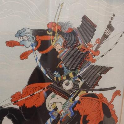 Framed Art Japanese Block Print Warrior on Black Steed