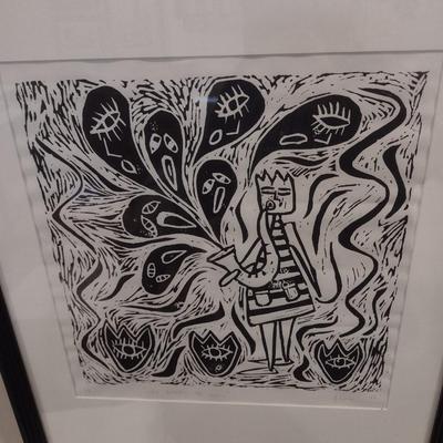 Framed Ink Block Print She's Playing the Blues' Signed by Artist 1/6