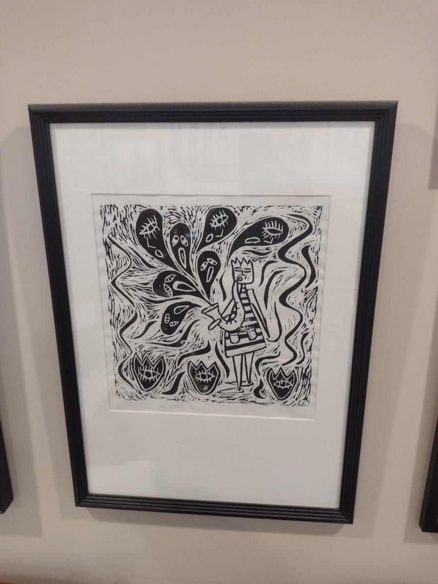 Framed Ink Block Print She's Playing the Blues' Signed by Artist 1/6