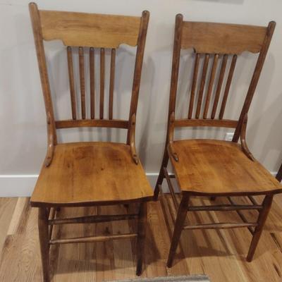 Pair of Solid Wood Spindle Back Armless Chairs