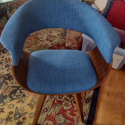 Modern Mid-Century Style Walnut Frame with Blue Upholstery Accent Chair Choice B