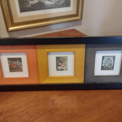 Framed Miniature Surrealist Prints Three Set in Panel Frame