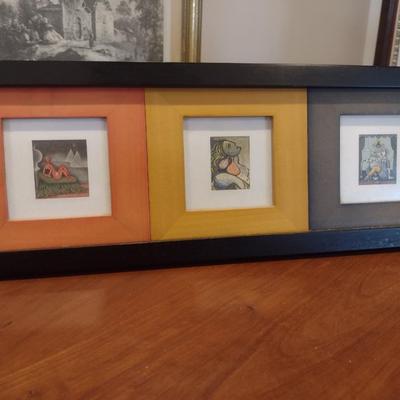 Framed Miniature Surrealist Prints Three Set in Panel Frame