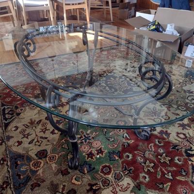 Wrought Metal Frame Oval Glass Top Coffee Table