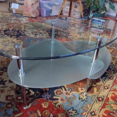 Modern Design 3 Tier Oval Accent Table with Chrome Leg Finish and Frosted Glass Tea Shelves