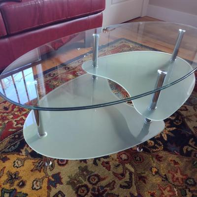 Modern Design 3 Tier Oval Accent Table with Chrome Leg Finish and Frosted Glass Tea Shelves