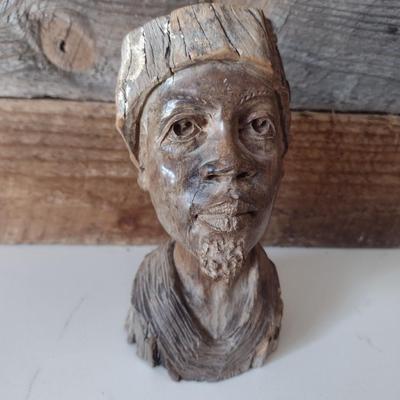 Carved Wood Tribal African Art Bust Signed