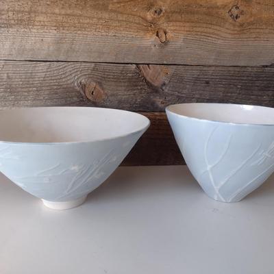Pair of Hand Thrown Pottery Bowls with Slip Accent by Fran Symes