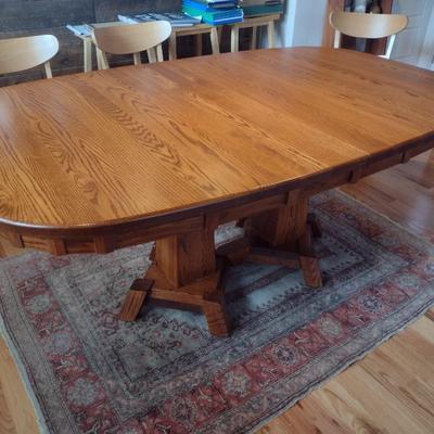 Custom Hand-Crafted Pennsylvania Amish Solid Oak Dining Table with Leaf Extension
