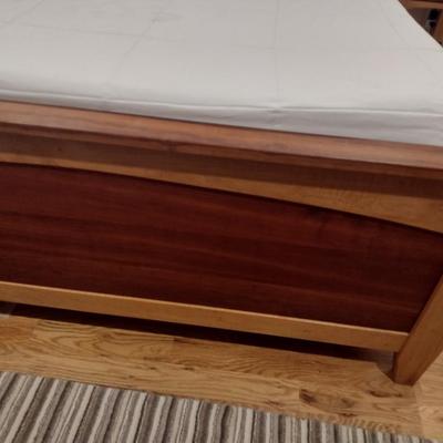 Custom Crafted Solid Mixed Wood Queen Sized Bed with Mattress Set by Local Craftsman