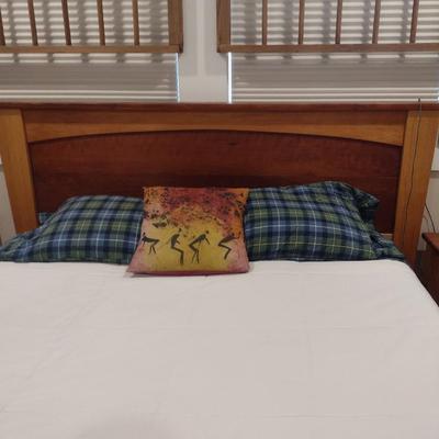 Custom Crafted Solid Mixed Wood Queen Sized Bed with Mattress Set by Local Craftsman