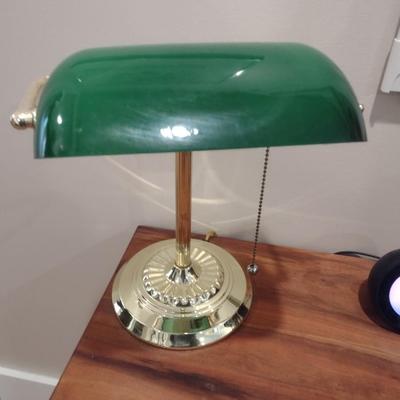Emerald Glass Shade and Brass Post Banker's Desk Lamp