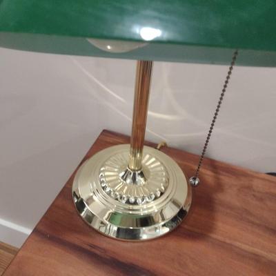 Emerald Glass Shade and Brass Post Banker's Desk Lamp
