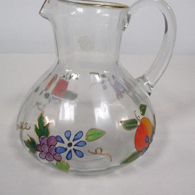 Vintage Bohemian Hand Painted Glass Pitcher