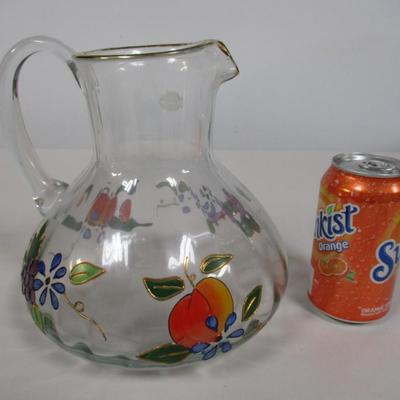 Vintage Bohemian Hand Painted Glass Pitcher