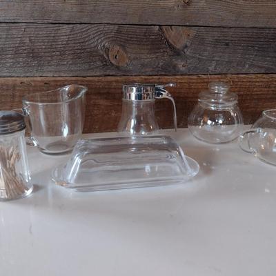Assortment of Clear Glass Table Service Pieces
