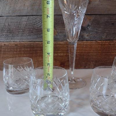 Waterford Crystal Stemmed Wind Glass with Unmarked Crystal Whiskey Glasses