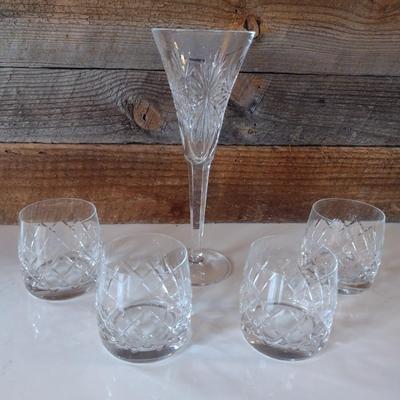 Waterford Crystal Stemmed Wind Glass with Unmarked Crystal Whiskey Glasses