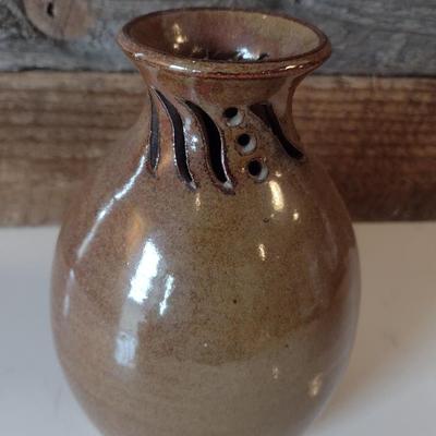 Hand Thrown Pottery Vase with Reticulated Neck Design by Fran Symes