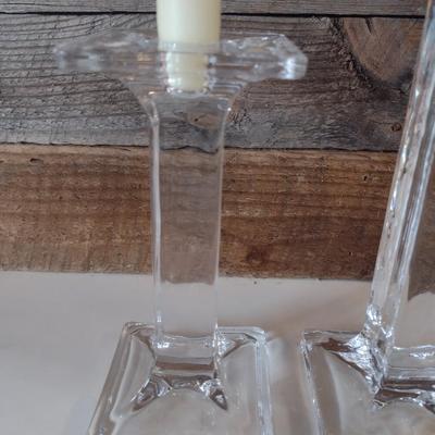 Set of Three Thick Crystal Candlestick Holders