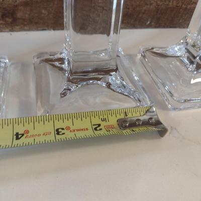 Set of Three Thick Crystal Candlestick Holders