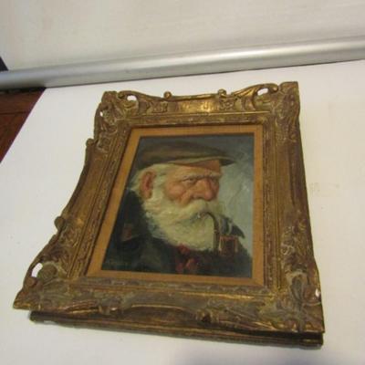Framed, Original Oil Painting on Canvas - Sea Captain with Pipe- Approx 12
