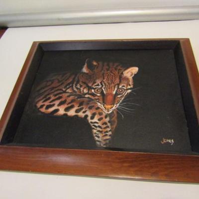 'Spotted Cat' Original Painting on Canvas- Signed by Artist- Approx 14 1/2