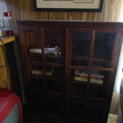 Two Door Glass Front Wooden Library Cabinet- Approx 36