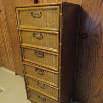 Lingerie Chest- Wooden with Wicker Drawer Fronts- Approx 22
