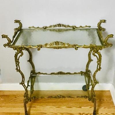 VINTAGE BRASS TEA CART/BAR ON WHEELS