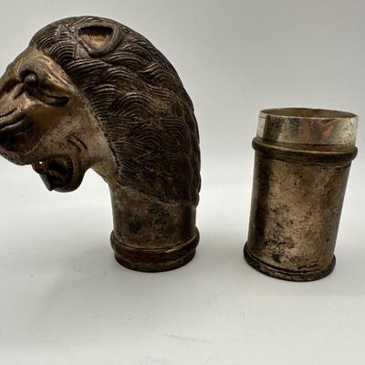 Signed Trench Art Lion Head Gunshell from WWI Era