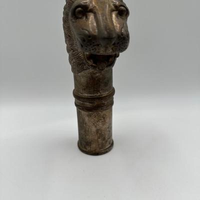 Signed Trench Art Lion Head Gunshell from WWI Era