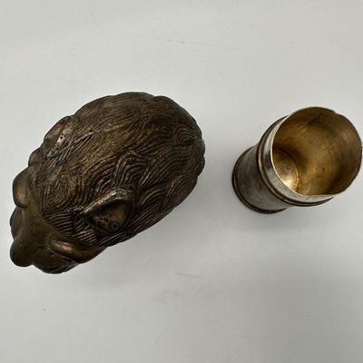 Signed Trench Art Lion Head Gunshell from WWI Era