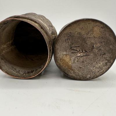 Signed Trench Art Lion Head Gunshell from WWI Era