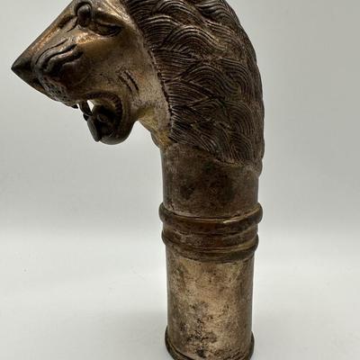 Signed Trench Art Lion Head Gunshell from WWI Era