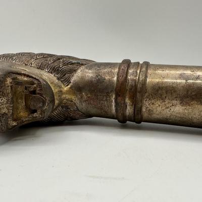 Signed Trench Art Lion Head Gunshell from WWI Era