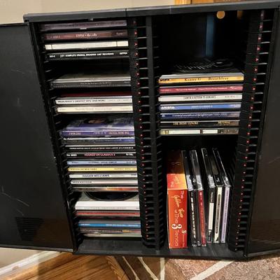 Big Lot of DVDs, VHS Tapes, CDs with Cabinet