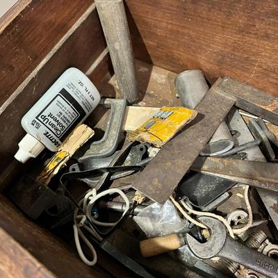 Antique Wood Tool Box / Sea Chest with Contents