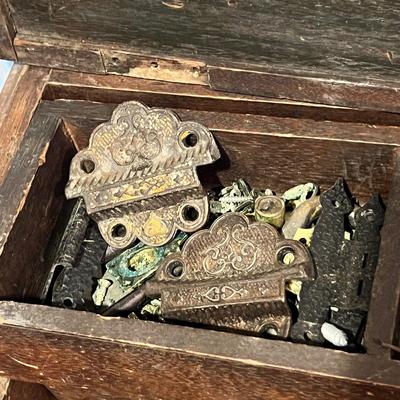 Antique Wood Tool Box / Sea Chest with Contents