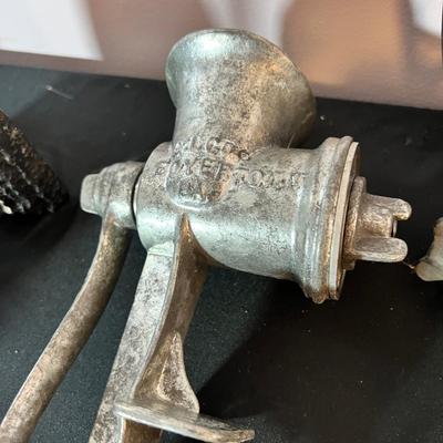 Antique Cast Iron Meat Grinders, Cherry Stoner, Irons w/ Bases