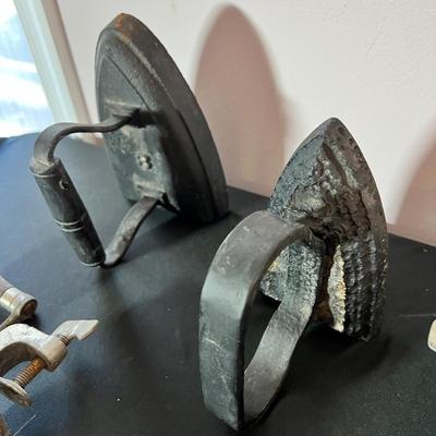 Antique Cast Iron Meat Grinders, Cherry Stoner, Irons w/ Bases