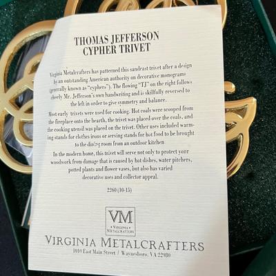 Virginia Metalcrafters Presidents Trivet + Porcelain Sadek Bowl